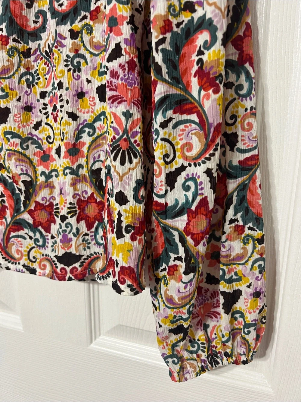 LOFT Women’s Floral Puff Sleeve Blouse Boho Ruffle Neck Size XS